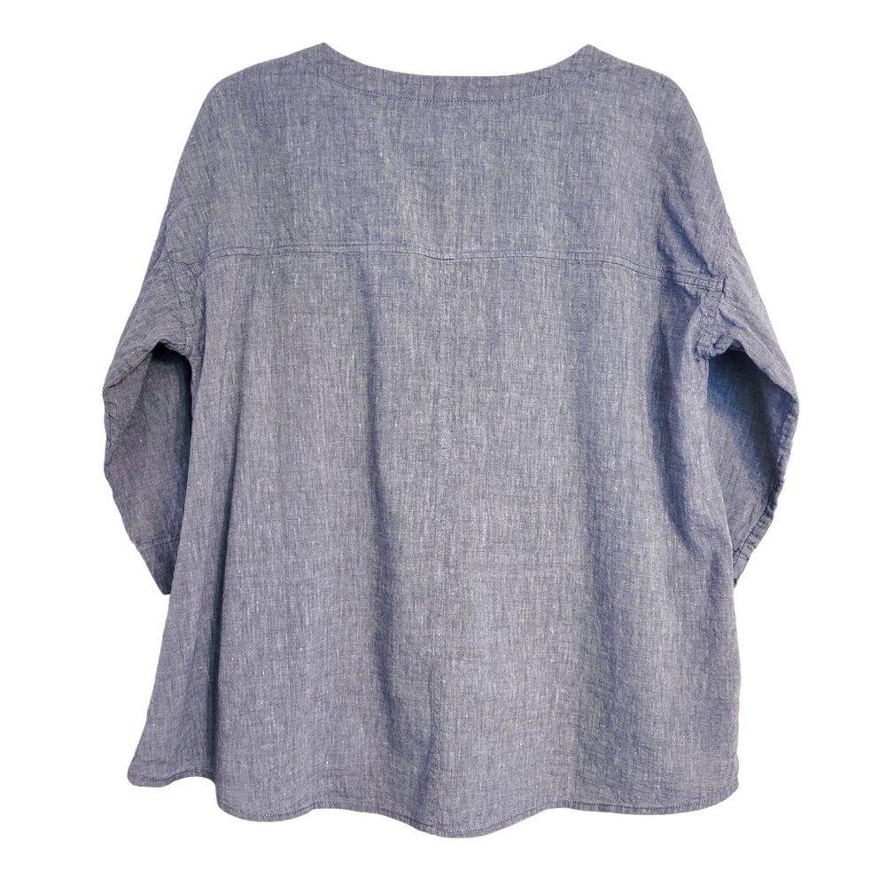 Eileen Fisher Blue Relaxed Linen Button-Front Top - Picture 2 of 5